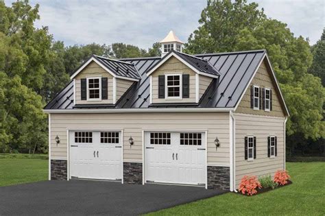 Stoltzfus structures - Arched Gable Vents. $35 per vent. Ridge Vent & Vented Soffits. $13 per Ft. Gutters and Downspouts. $7 per Ft. Store your vehicles, tools, and more in our 7-pitch high roof garage from MySheds.com! This double door garage comes with various options to fit your needs.